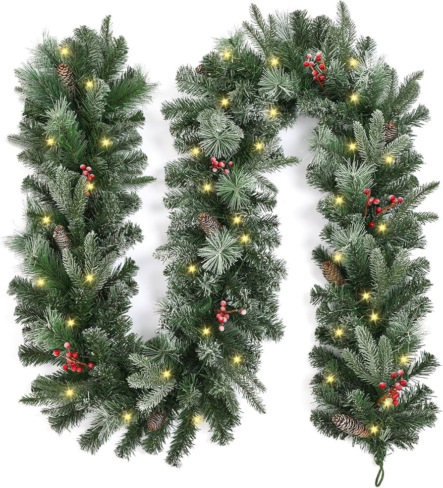 9FT Christmas Garland with Pine Cones, Prelit Christmas Garland Greenery Outdoor Lighted Pine Gar... | Amazon (US)