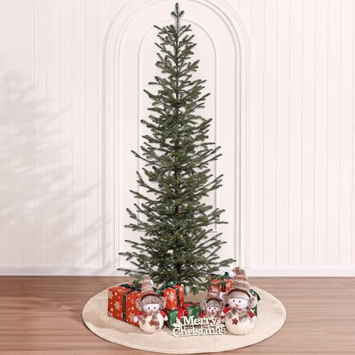 VeriNatural Pencil Slim Christmas Tree 6ft Artificial Xmas Tree - Skinny Small Green Pine Tree with PE Needles, Metal Stand, No Lights - Indoor Holiday Decor for Apartment Office Porch | Amazon (US)
