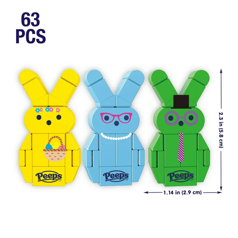 Brickcraft Peeps 3 Pack Bunnies - Blue, Green, Yellow Brick Building Kit (63-Plastic Piece Set), ... | Walmart (US)