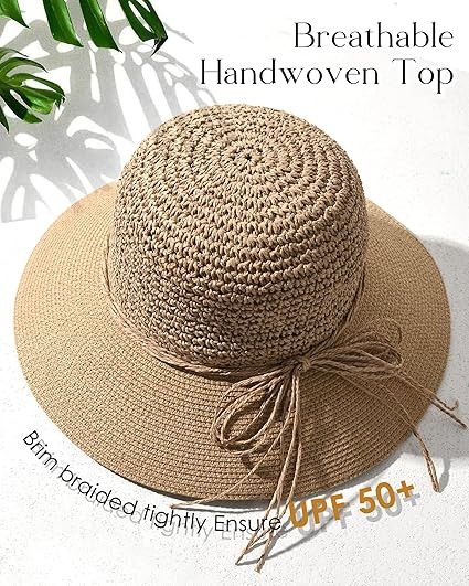 FURTALK Sun Hats for Women Beach Hat Wide Brim Handmade Straw Hat Breathable Foldable Packable Ca... | Amazon (US)