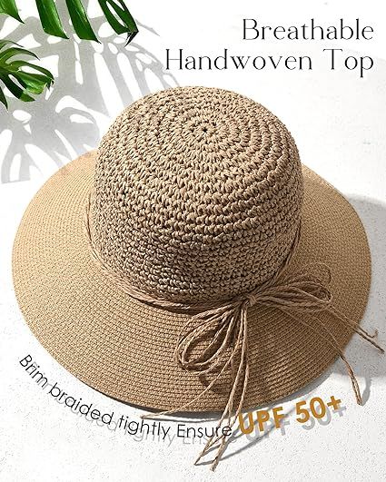 FURTALK Sun Hats for Women Beach Hat Wide Brim Handmade Straw Hat Breathable Foldable Packable Ca... | Amazon (US)