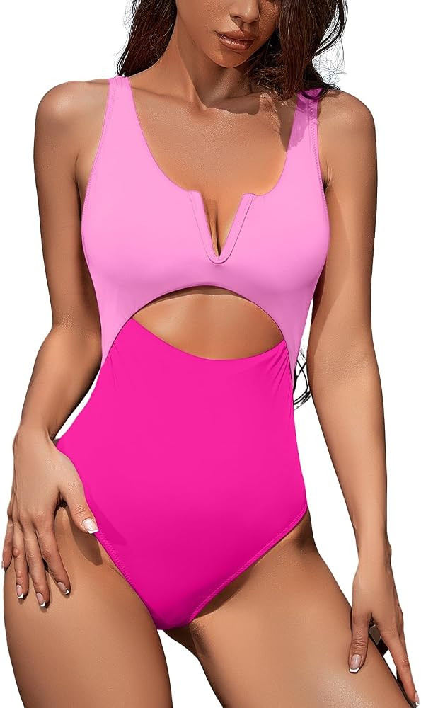 Meyeeka Womens One Piece Swimsuits Tummy Control Bathing Suit for Women Push Up Swimwear V Neck H... | Amazon (US)