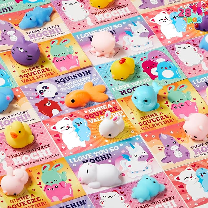 JOYIN 28 Packs Valentines Day Gifts for Kids, Mochi Squishy Toy with Funny Valentines Day Cards f... | Amazon (US)