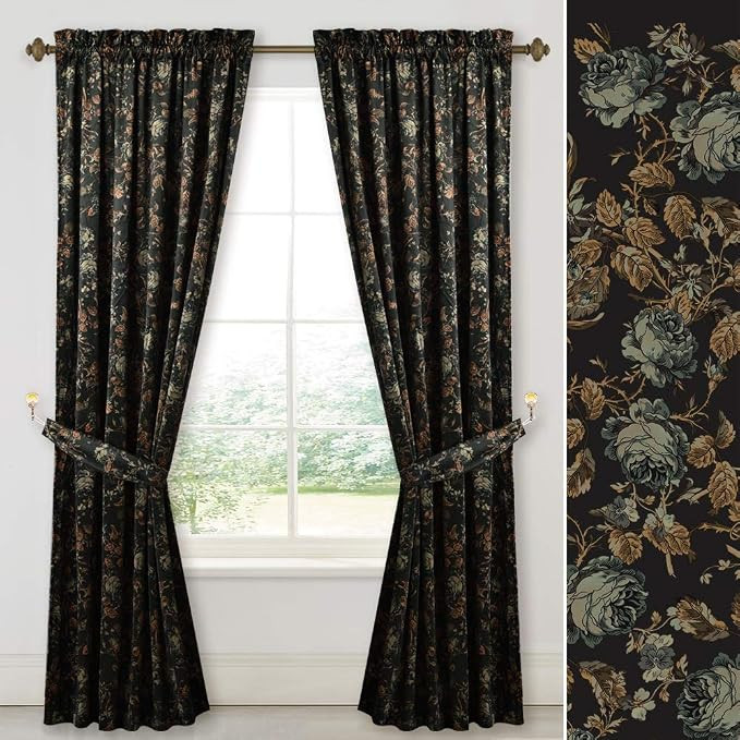 StangH Black Velvet Curtains 84 inches Long - Printed Floral Design Home Decoration Luxury Therma... | Amazon (US)