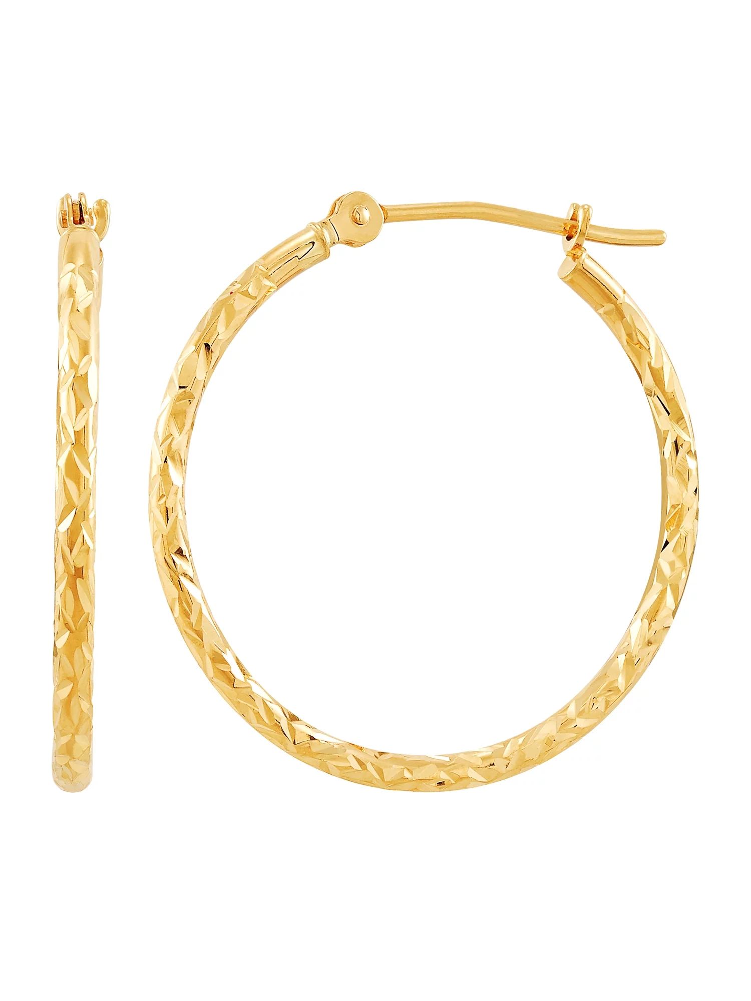 Brilliance Fine Jewelry 10K Yellow Gold Round Diamond-Cut Hoop Earrings | Walmart (US)