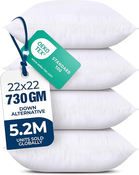 Utopia Bedding Throw Pillows, Decorative 22x22 Pillow Inserts, Set of 4 | Amazon (US)