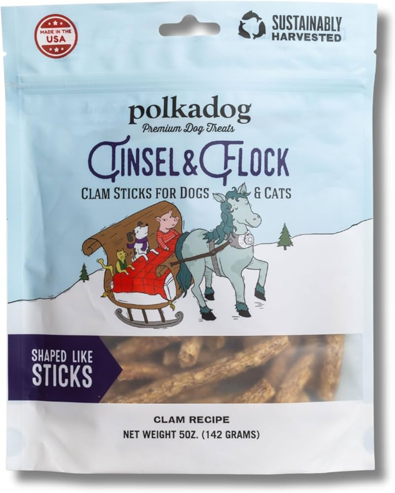 Polkadog Atlantic Tinsel & Flock Dog Treat, 5oz - Sustainable, Taurine-Rich, 4-Ingredient Clam Ch... | Amazon (US)
