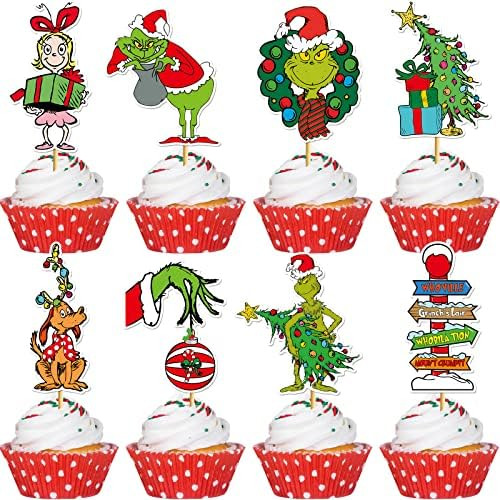 48Pcs Christmas Cupcake Toppers & Cake Decorations - Christmas & Birthday Party Supplies | Amazon (US)