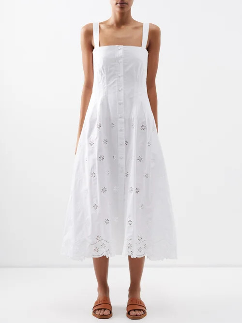 Chloé - Broderie-anglaise Cotton Poplin Dress - Womens - White | Matches (US)