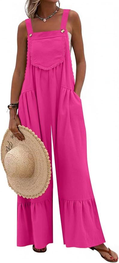 Dokotoo Women's Lace Casual Overalls Summer Jumpsuit Loose Baggy Wide Leg Ruffle Pants Rompers wi... | Amazon (US)