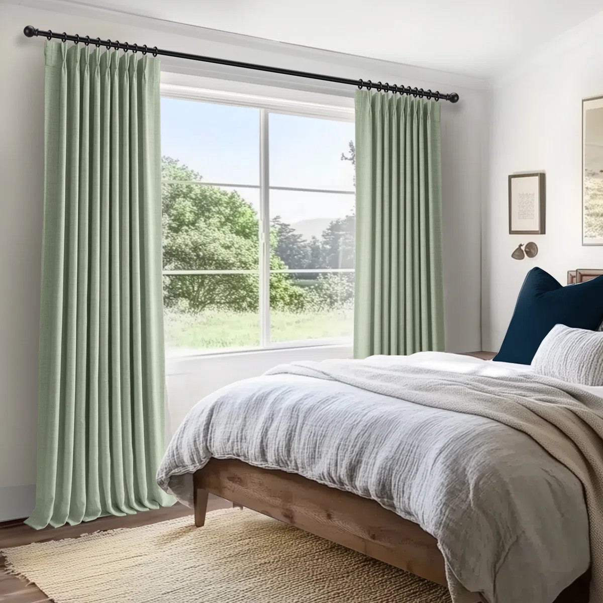 100% Blackout Curtains Polyester Faux Linen Fabric Pinch Pleated Drapes With 20 Hooks Blackout Cu... | Wayfair North America