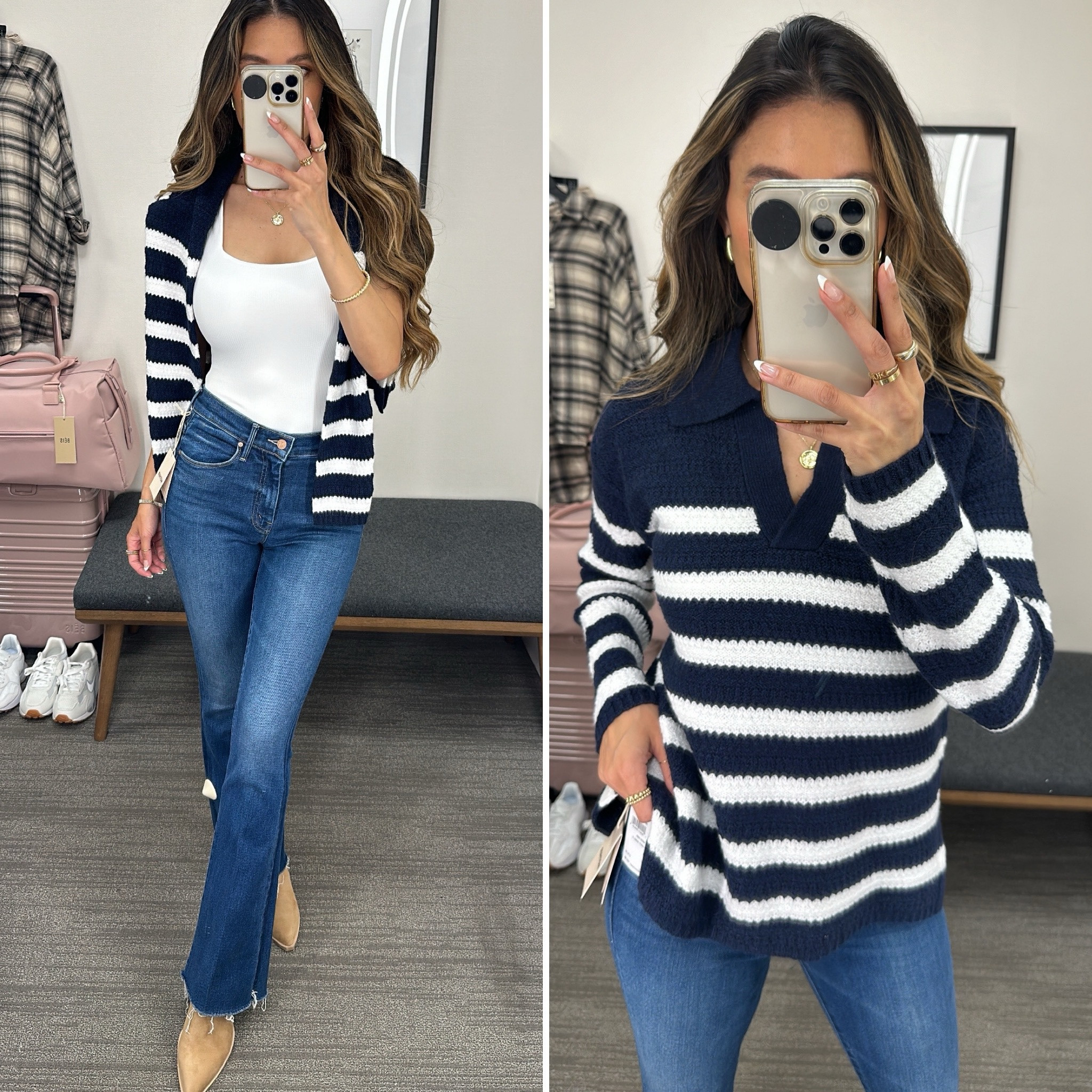 These jeans are about $90 off! And this striped sweater is under $50! Wearing size 24 in jeans, xs in bodysuit, xs in sweater, and size 8 in sneakers and boots! 

#LTKShoeCrush #LTKFindsUnder50 #LTKxNSale
