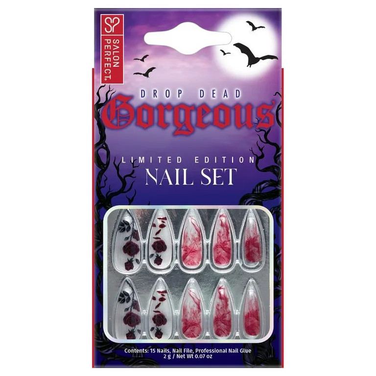 Salon Perfect Halloween Press On Nails, 227 Dead Roses Fake Nail Kit, 30 Nails | Walmart (US)