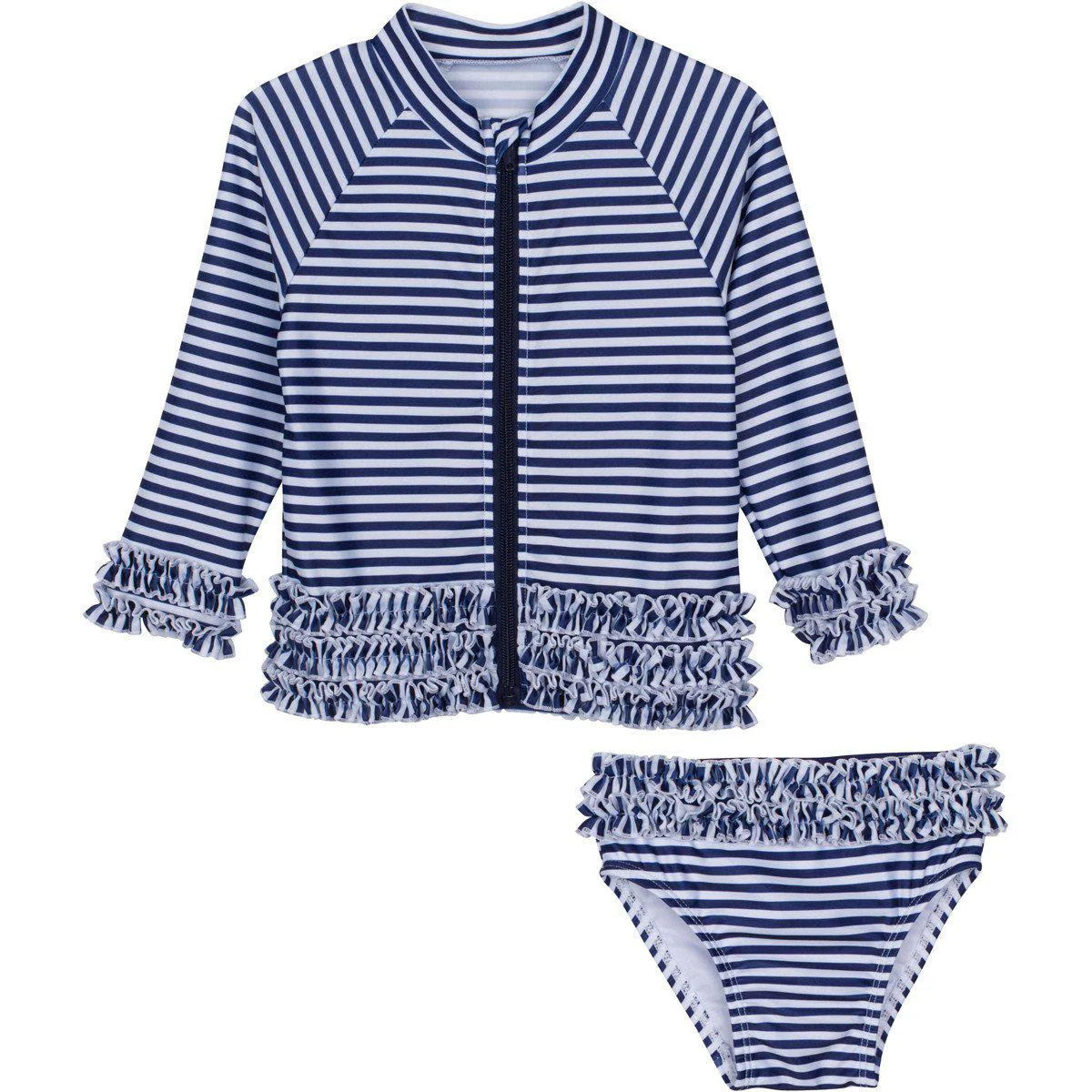 Girls Long Sleeve Rash Guard Ruffle Swimsuit Set (2 Piece) - "Stunner" | SwimZip