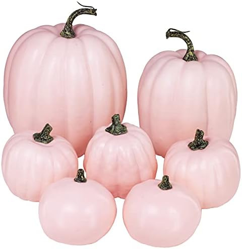 7 Pcs Assorted Sizes Fall Artificial Pink Pumpkins Harvest Pumpkins Faux Foam Pumpkins for Fall A... | Amazon (US)