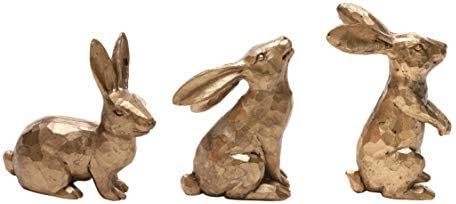 DN DECONATION Golden Polyresin Bunny Decor Rabbit Figurines, Easter Bunny Statue Set of 3 for Spr... | Amazon (US)