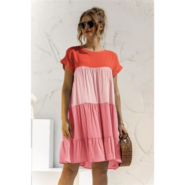 QINCAO Women Summer Dress Boho Short Sleeve T-Shirt Dress Babydoll Ruffles Casual Mini Vacation F... | Walmart (US)