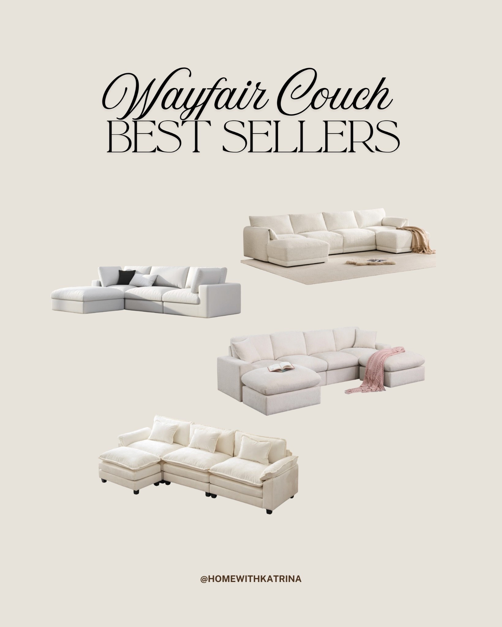 Loving all these cloud couch dupes from wayfair! If you’re looking for a new white sectional- definitely check out these best selling ones at @Wayfair 

#ad #wayfair #wayfaircreator 
Could couch, sectional, modern sectional, home decor, neutral home, aesthetic home decor 
