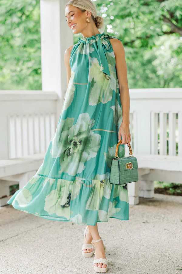Effortlessly Bold Sage Floral Midi Dress | The Mint Julep Boutique