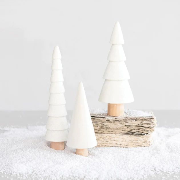 White Wood Glitter Trees, Set of 3 | Pepper + Vetiver