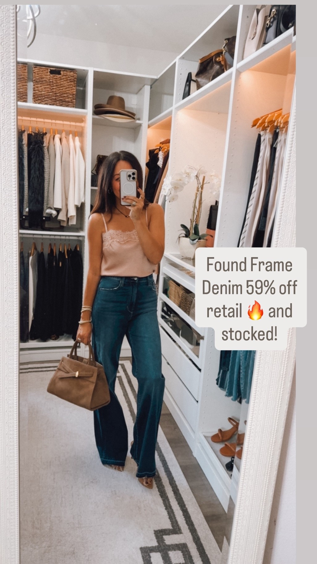 Frame denim jacket n major sale! Probably the softest jeans I own fit TTS

Target lace cami under $30
I sized up for a blousy fit. 
The color on the model looks more pink but it’s a blush color 

#LTKFindsUnder100 #LTKOver40