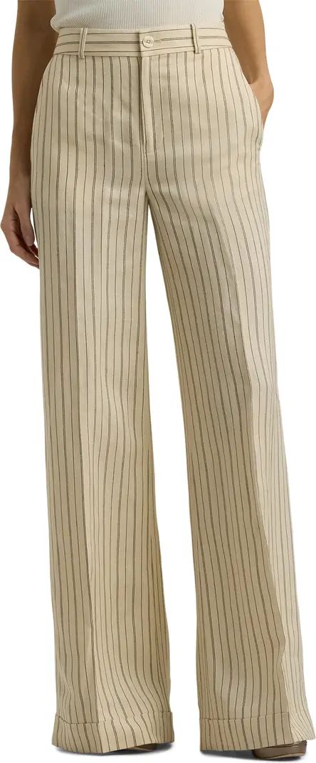 Pinstripe Linen Blend Wide Leg Pants | Nordstrom