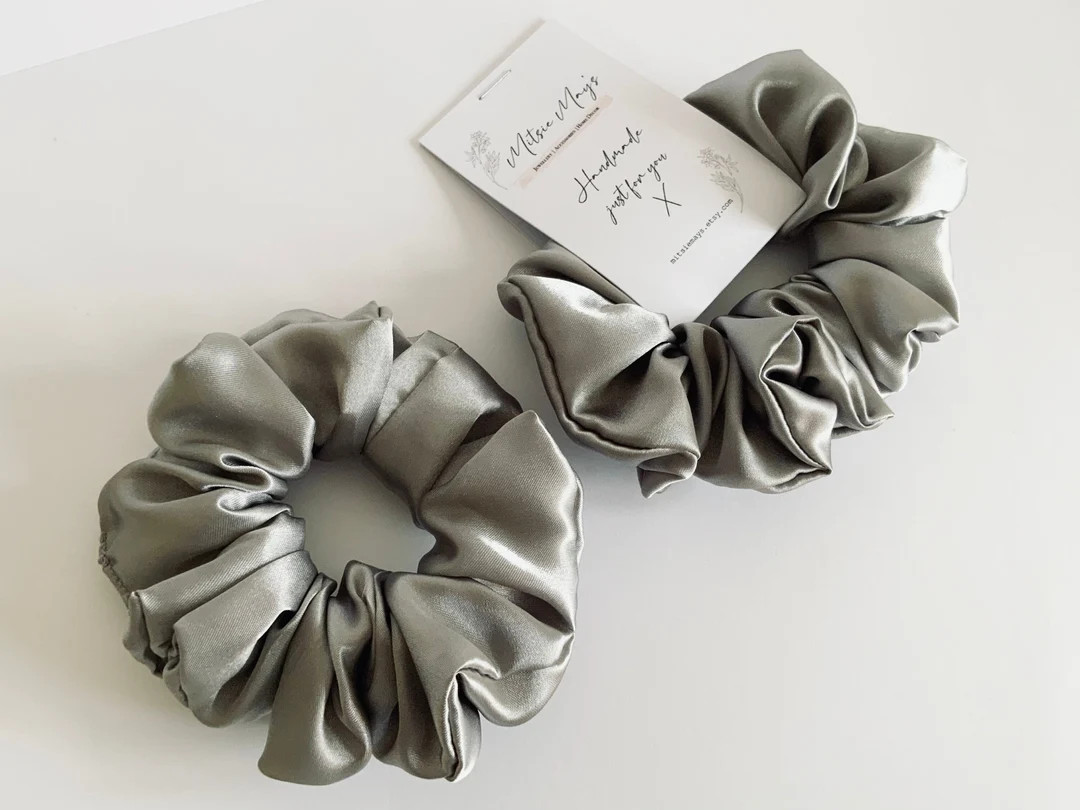 Pewter Grey Satin Scrunchie. Handmade Silk Satin Scrunchie. Grey Scrunchie. - Etsy UK | Etsy (UK)