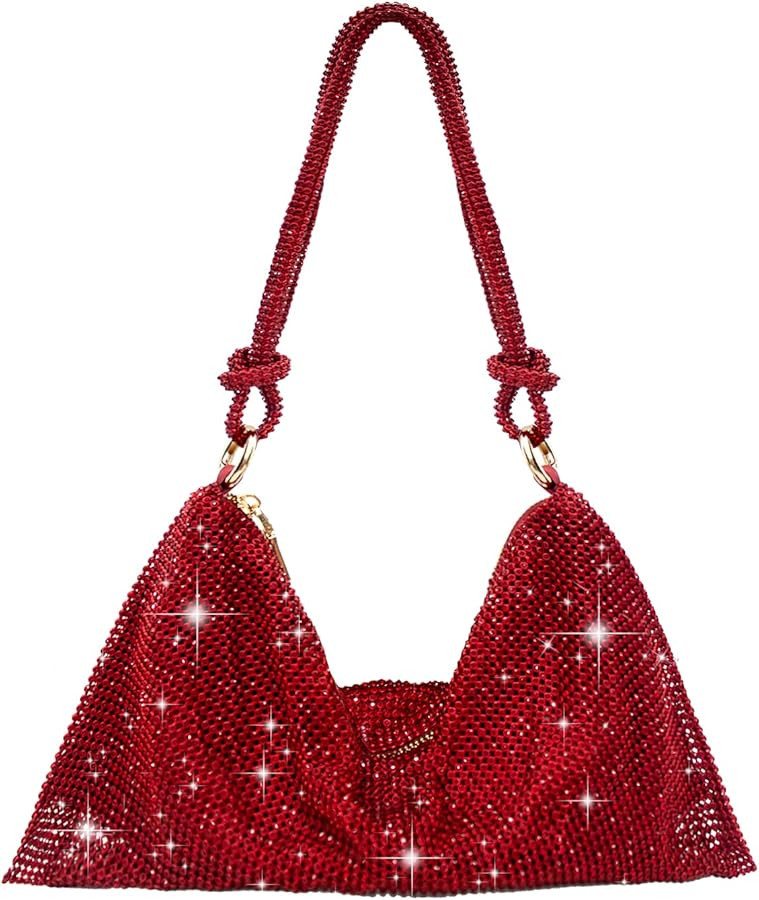 Rhinestone Purse Silver Hobo Purse Sparkly Black Evening Bag for Women Prom Party Wedding | Amazon (US)