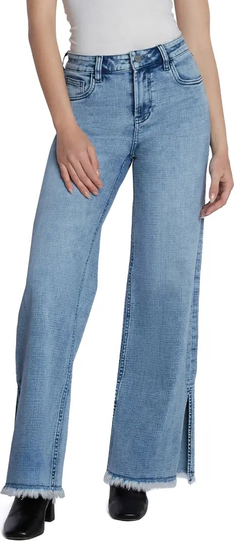 HINT OF BLU Frayed Split Hem Mid Rise Wide Leg Jeans | Nordstrom | Nordstrom