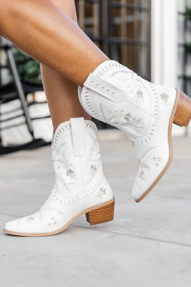 Leann Embroidered Bone Leather Cowboy Boots | Pink Lily