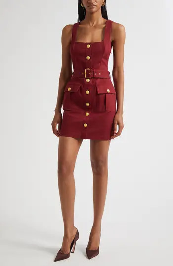 L'AGENCE Midy Button Sleeveless Stretch Cotton Minidress in Black Cherry at Nordstrom Rack, Size 8 | Nordstrom Rack