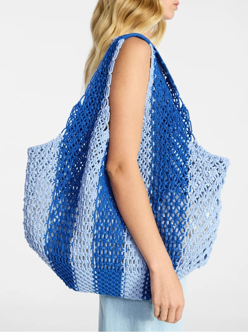 No Boundaries Women's Festival Crochet Striped Hobo Bag, Caribbean Blue Stripe | Walmart (US)