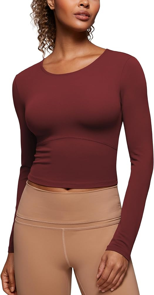 CRZ YOGA Butterluxe Womens Long Sleeve Crop Yoga Shirts Slim Fit Cropped Workout Tops Athletic Ca... | Amazon (US)
