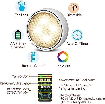 LED Puck Lights with Remote Control, Battery Operated Wireless Closet Lights, Under Cabinet Light... | Amazon (US)