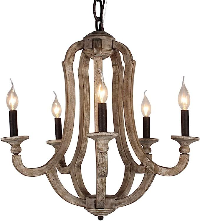 DOCHEER Cottage Vintage 5-Light Wood Metal Chandeliers 10137 Shabby Chic Chandelier Hanging Foyer... | Amazon (US)