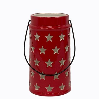 Holiday Living Ceramic Indoor/Outdoor Tabletop Decoration Lantern Patriotic 4th of July Decor | Lowe's