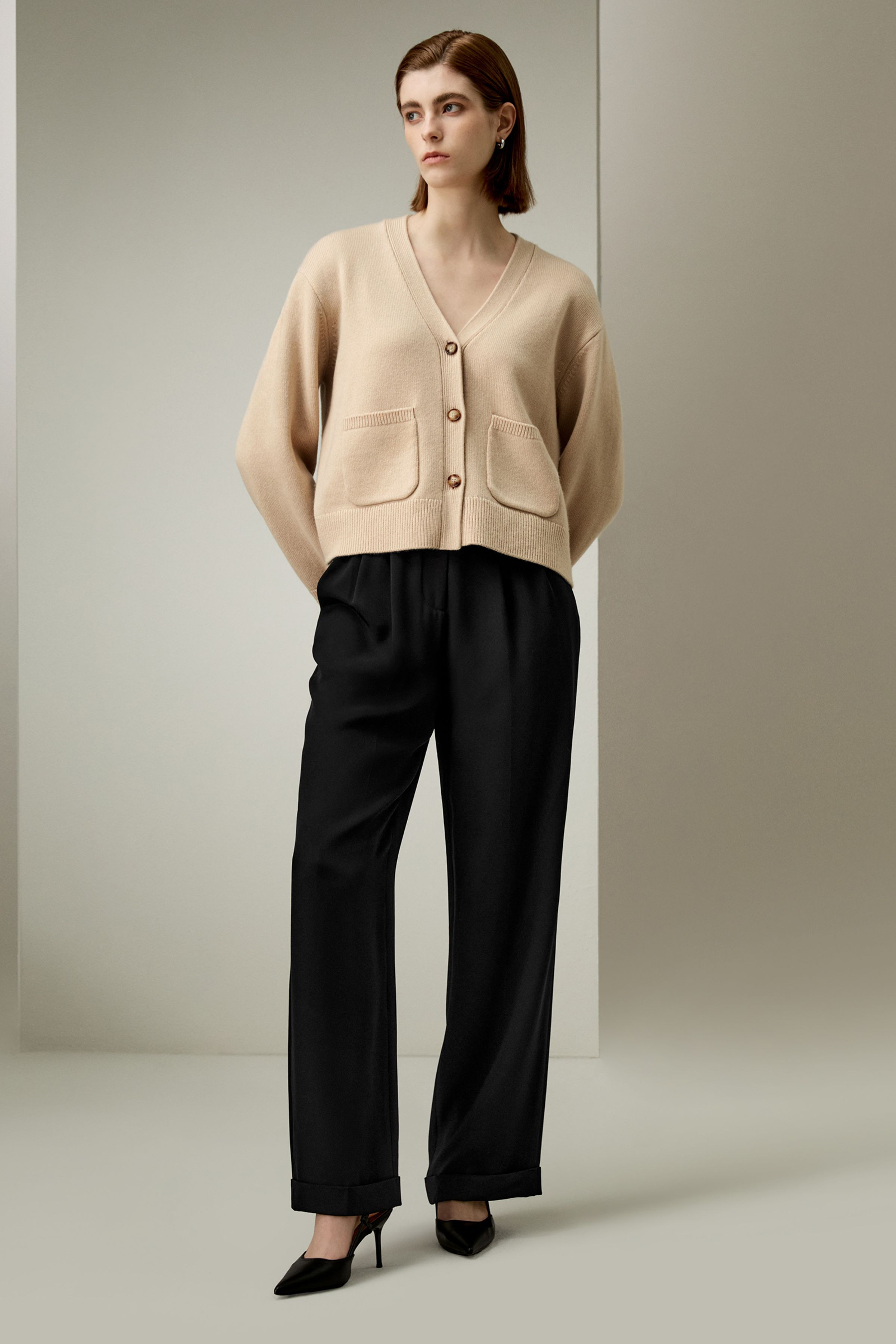 Cropped Wool-Cashmere Blend Cardigan | LILYSILK