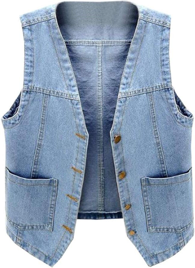 Kedera Women's Sleeveless Denim Vest V Neck Button Down Lightweight Jean Waistcoat Jacket | Amazon (US)