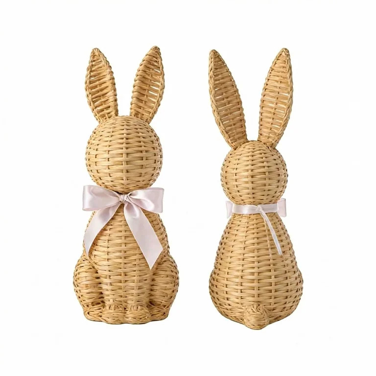 Rattan Effect Resin Easter Bunny Home Decor, Farmhouse Tabletop Easter Ornament, Spring Garden Pa... | Walmart (US)