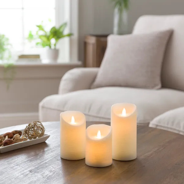 Set of 3 Black Pepper & Sandalwood LED Pillar Candles | Dunelm