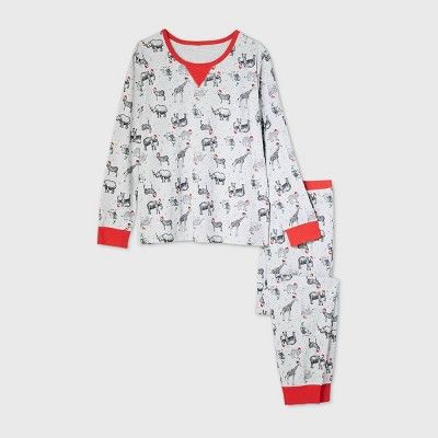 Women's Plus Size Holiday Safari Animal Print Matching Family Pajama Set - Wondershop™ Gray | Target