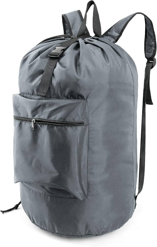 BeeGreen Gray Laundry Backpack w Adjustable Shoulder Straps & Drawstring College Dorm Room Essent... | Amazon (US)