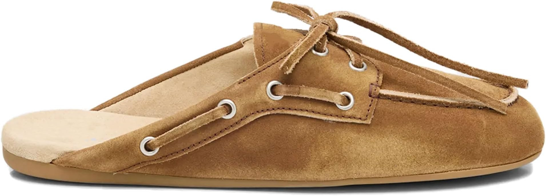 Black Suede Mules for Women Bow Lace up Slip-on Flat Loafers Comfortable Round Toe Casual Boat Sl... | Amazon (US)