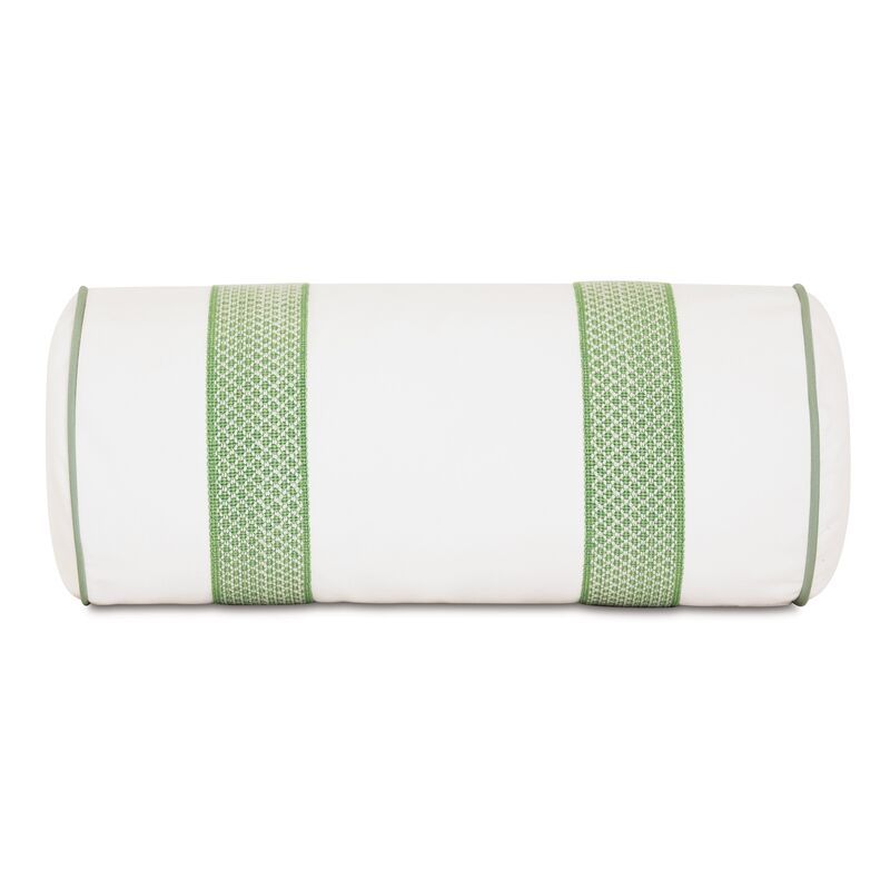 Willa 9x18 Bolster Outdoor Pillow, White/Celadon | One Kings Lane