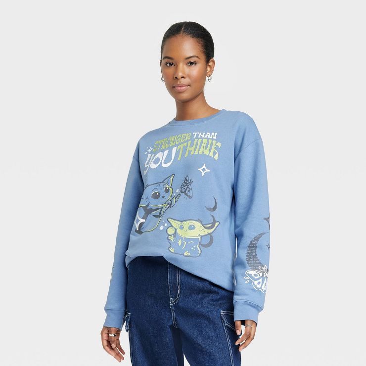 Women's Disney Grogu Stronger Than You Think Graphic Sweatshirt - Blue | Target