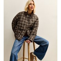 Women's Brown Checked Contrast Trim Quilted Barn Jacket New Look | New Look (UK)
