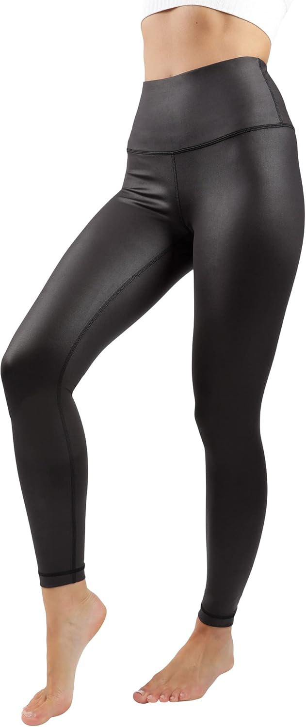 90 Degree By Reflex Womens High Waist High Shine Faux Leather Disco Leggings | Amazon (US)