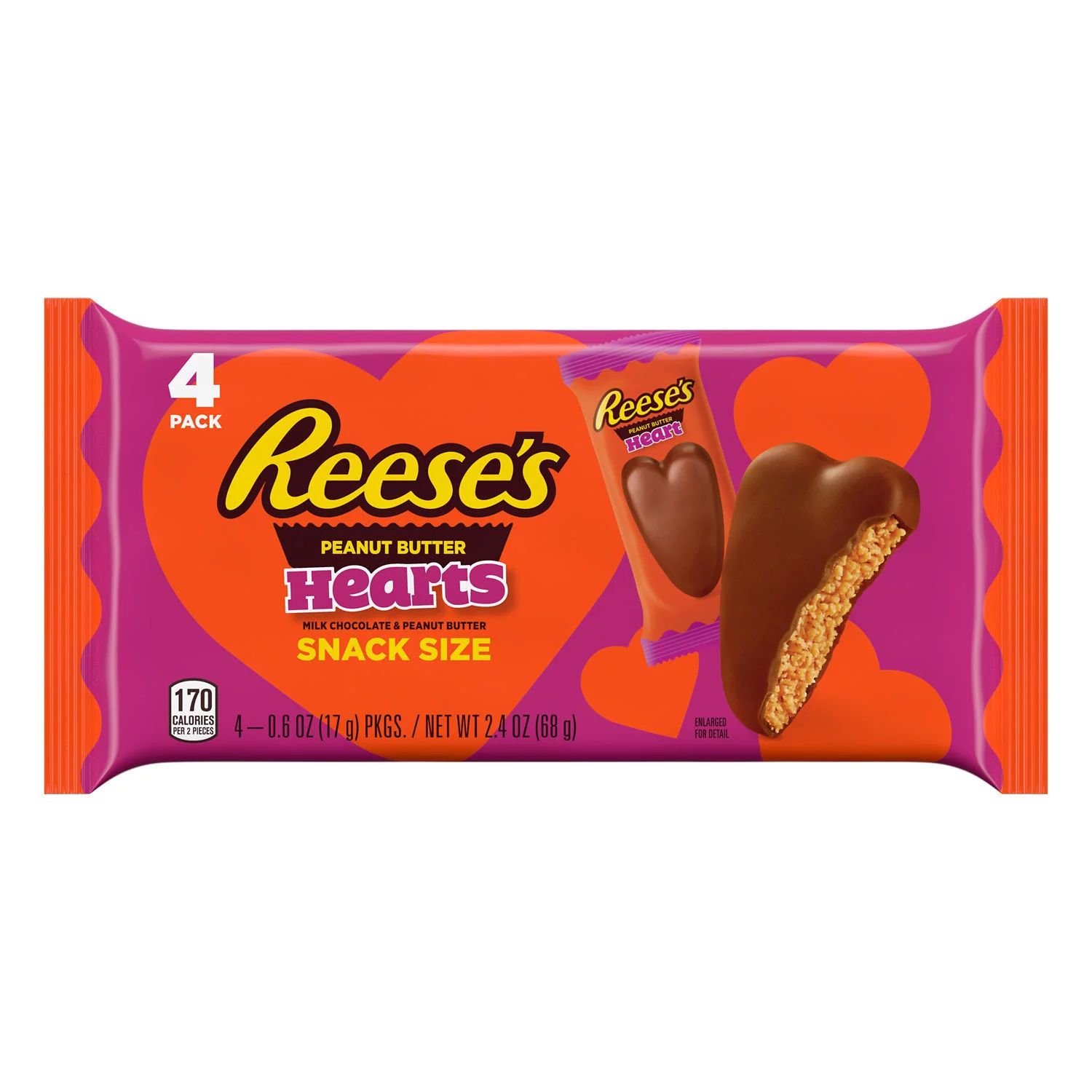 REESE'S, Milk Chocolate Peanut Butter Hearts Snack Size Candy, Valentine's Day, 0.6 oz, Pack (4 C... | Walmart (US)