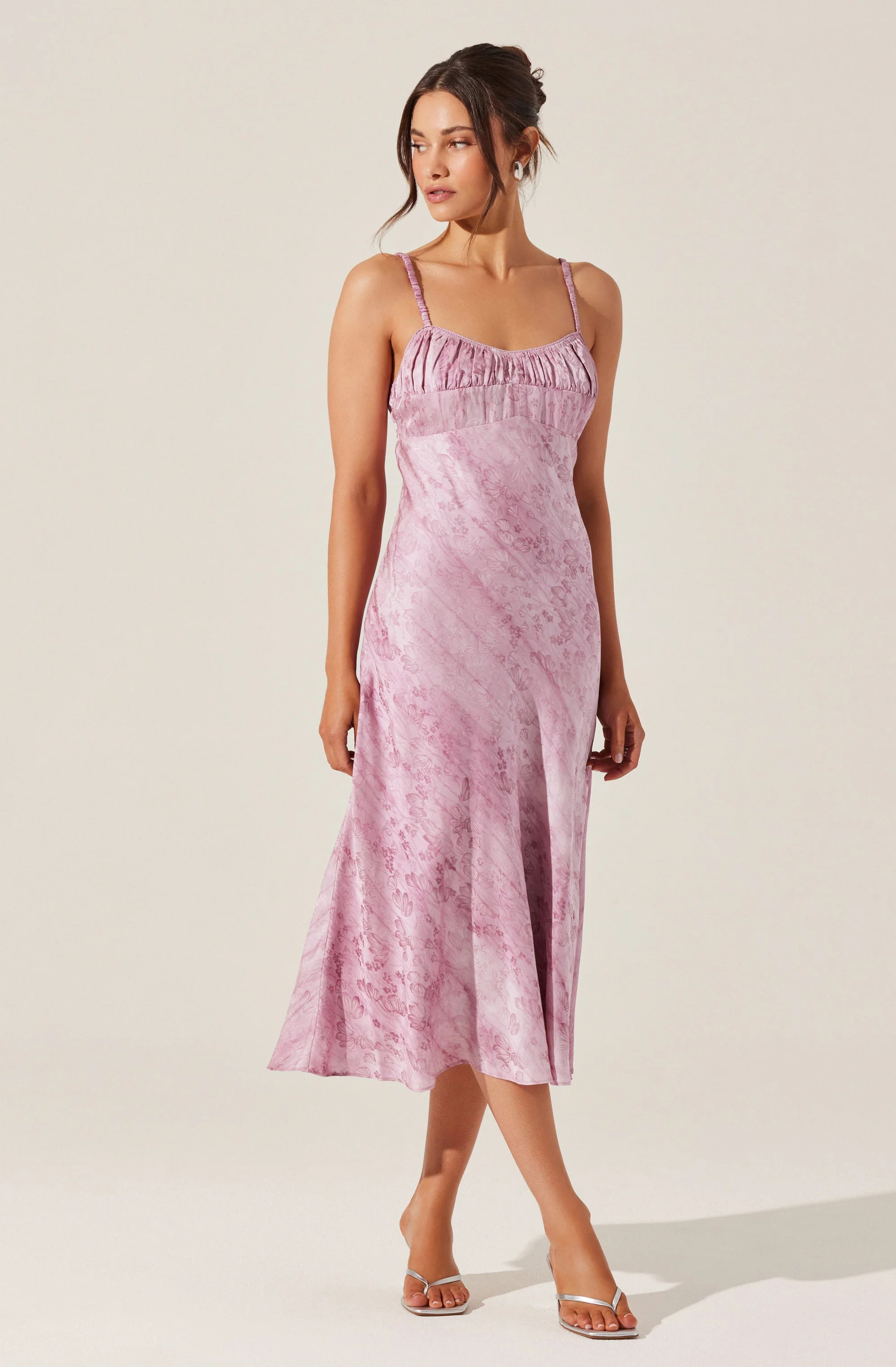 Kaiya Floral Jacquard Satin Midi Dress - Pink / M | ASTR The Label (US)