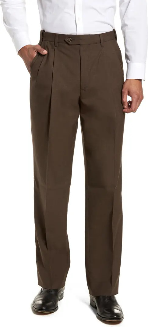 Self Sizer Waist Pleated Lightweight Plain Weave Classic Fit Trousers | Nordstrom